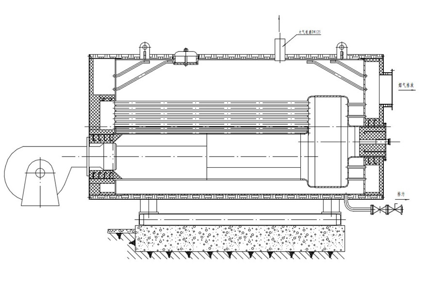 cwns型全自动燃油(气)热水锅炉为快装卧式内燃三回程火管结构